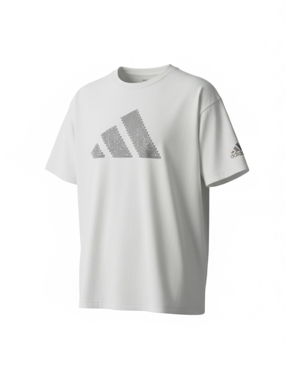 adidas White Tee with Silver Logo - Kids Short Sleeve